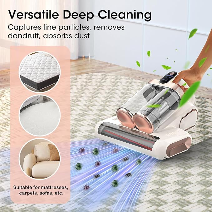 Mattress Vacuum Cleaner Cordless 16Kpa Bed Handheld Vacuum, Vacuum Cleaner with 253.7nm UV-C Light,HEPA Filter & Ultrasonic, Portable Vacuums for Bed Sofa Couch Crib Gifts for women men her white