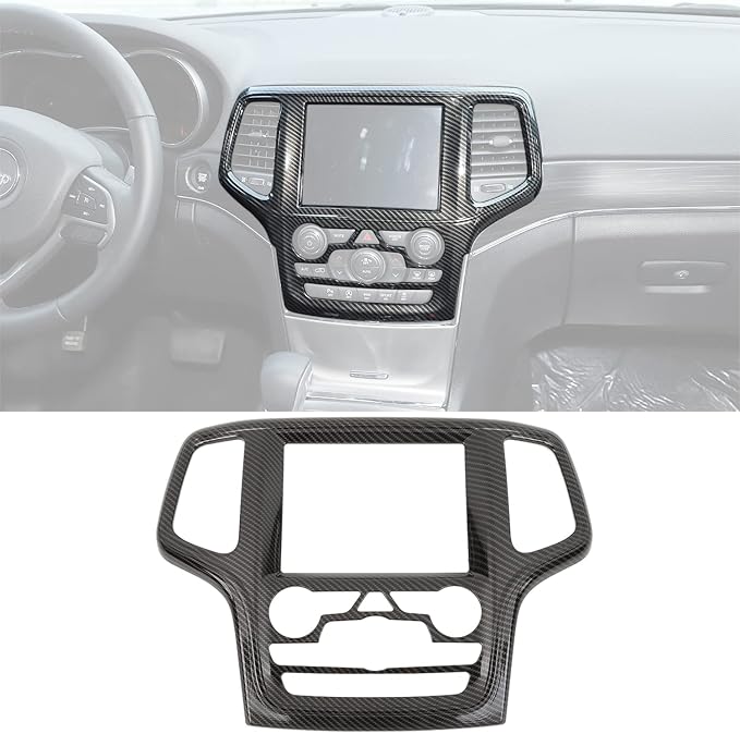 Dashboard GPS Navigation Panel Trim Full Cover for 2014-2018 Jeep Grand Cherokee SRT8 ABS Interior Mouldings Black Carbon Fiber Look Car Styling 1-Pack