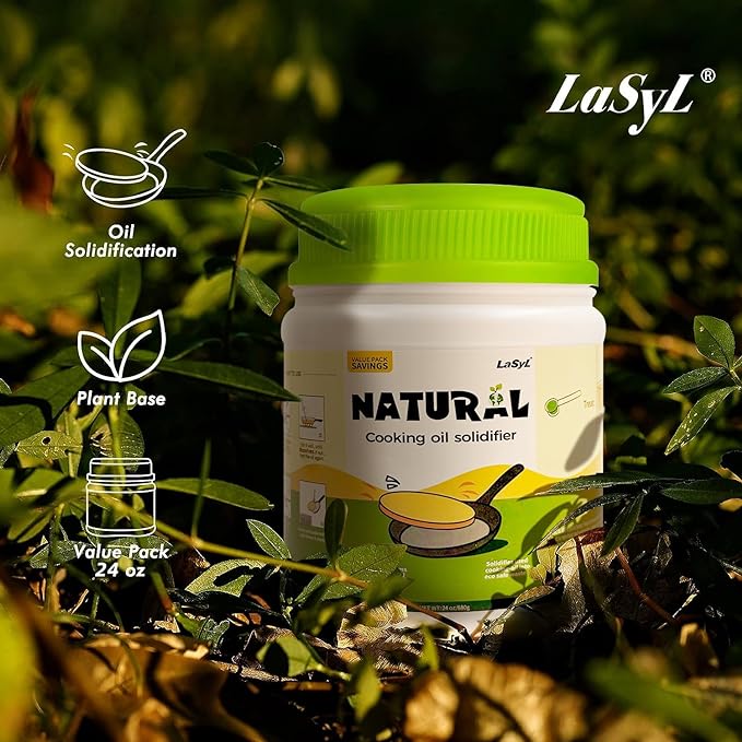 LaSyL Natural Cooking Oil Solidifier Powder, Harden Up to 2.25 Gallon of Fry Oil Away from Mess, 100% Plant-Based Hardener for Disposal, Value Pack 12 Oz （2 Pack）