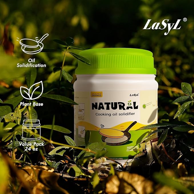 LaSyL Natural Cooking Oil Solidifier Powder, Harden Up to 6.74 Gallon of Fry Oil Away from Mess, 100% Plant-Based Hardener for Disposal, Value Pack 36 Oz