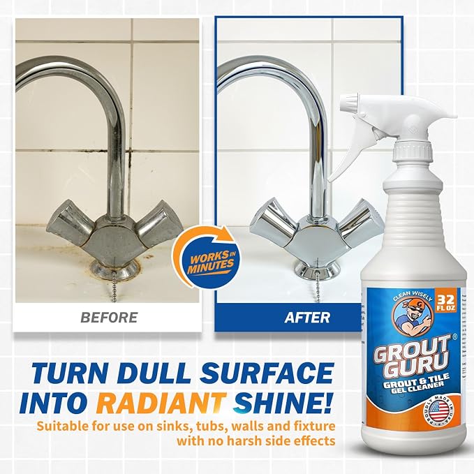 Professional Gel Grout Cleaner Spray, Heavy Duty Tile Grout Cleaner for Tub & Wall, Acid-Free Deep Cleaning Solution, Safe for Marble, Porcelain & Stone, Made in USA, 32 Oz