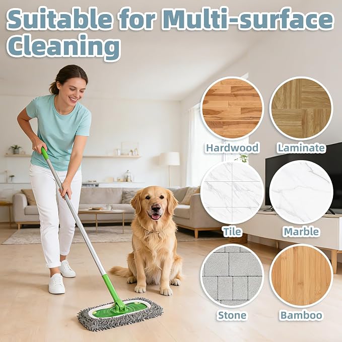 6 Pack Reusable Mop Pads Compatible with Swiffer Sweeper, Washable Wet & Dry Mopping Sweeping Cloth for Multi-Surface Cleaning, Microfiber Chenille Pad Refills (Gray, Not Include MOP)