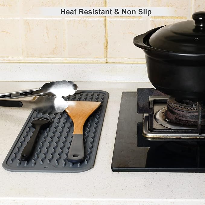 ZLR 2 Pcs Small Dish Drying Mat (6" x 17" / 153 x 433mm) - Narrow Silicone Drainer for Kitchen Counter, Apartment & RV - Compact Sponge Holder & Sink Caddy Tray, Non-Slip Food-Grade (Dark Gray)