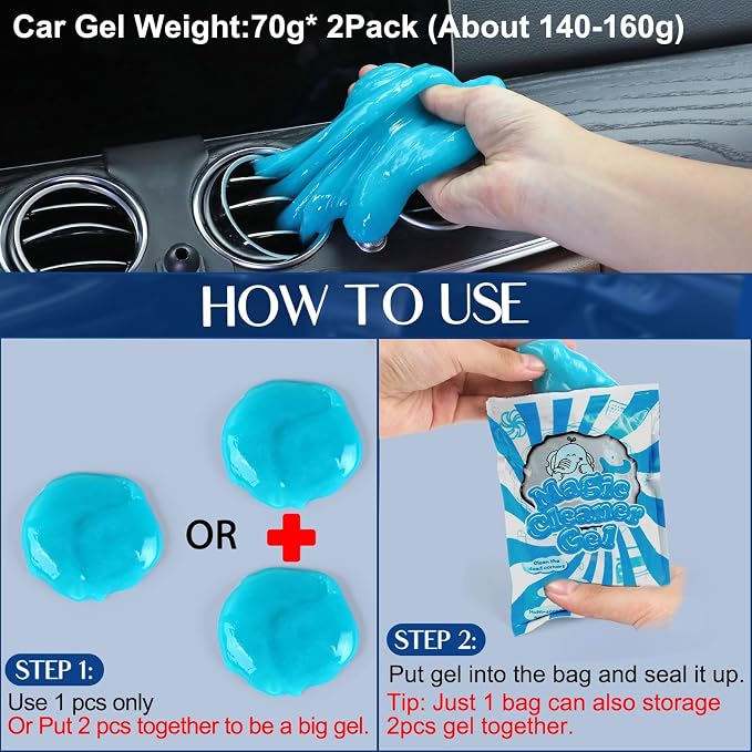 Fitosy Car Interior Duster Detail Brush Cleaning Gel Kit, Dust Remover | Slime Putty Cleaner Soft Detailing Brushes Car Accessories Essentials Supplies Tools for Men Women, Auto Truck SUV RV