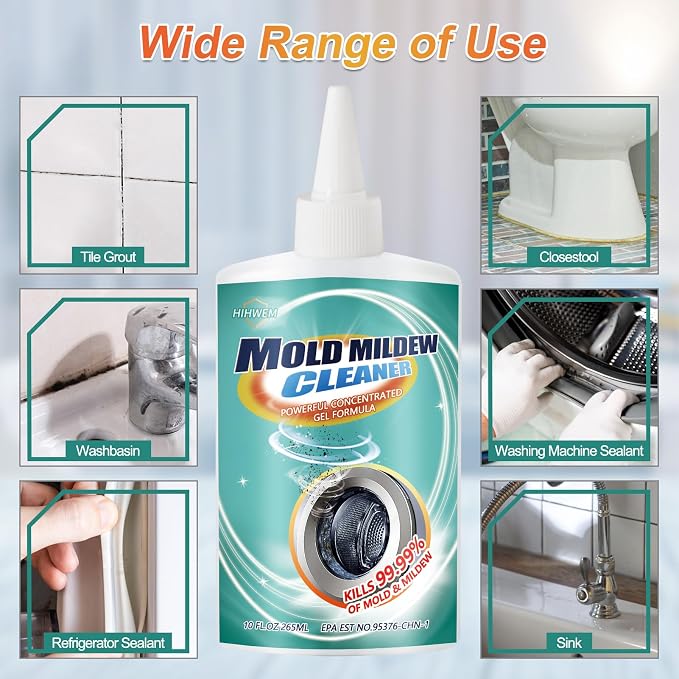 HIHWEM Mold Remover Gel,Household Mold Cleaner for Washing Machine,Refrigerator Strips,Grout Cleaner Best for Home Sink,Kitchen,Showers(2-Pack)