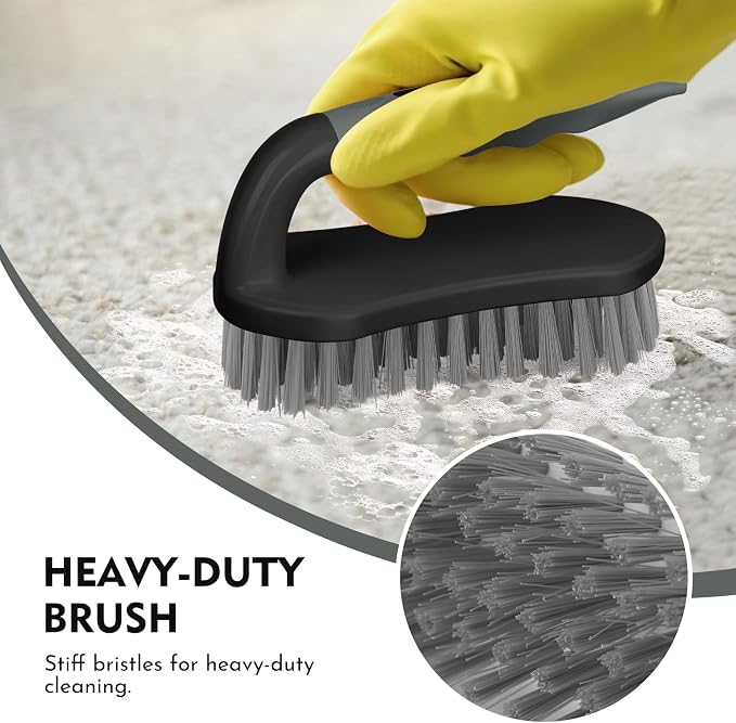 SetSail Scrub Brush, Stiff Bristle Cleaning Scrubber, 4 Pack(Black Grey) | Durable Bristles Ergonomic Non-Slip Tpr Grip. U-Style Hanging Loop for Storage. Use for Shower, Tub, Tile, Kitchen, Carpet.