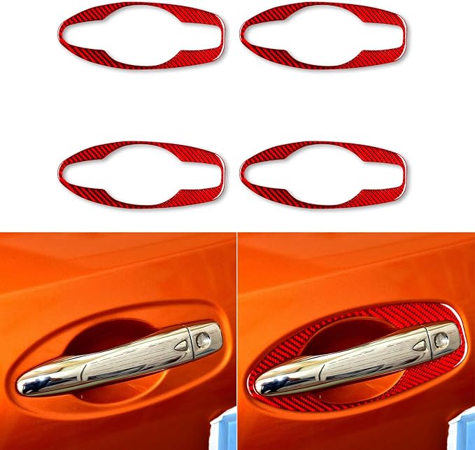 Red Real Carbon Fiber Trim for Nissan Rogue Accessories | for 2014-2020 / Rogue Sport 2017-2022 Door Pull Handle Sticker Exterior Thick Overlay Decal