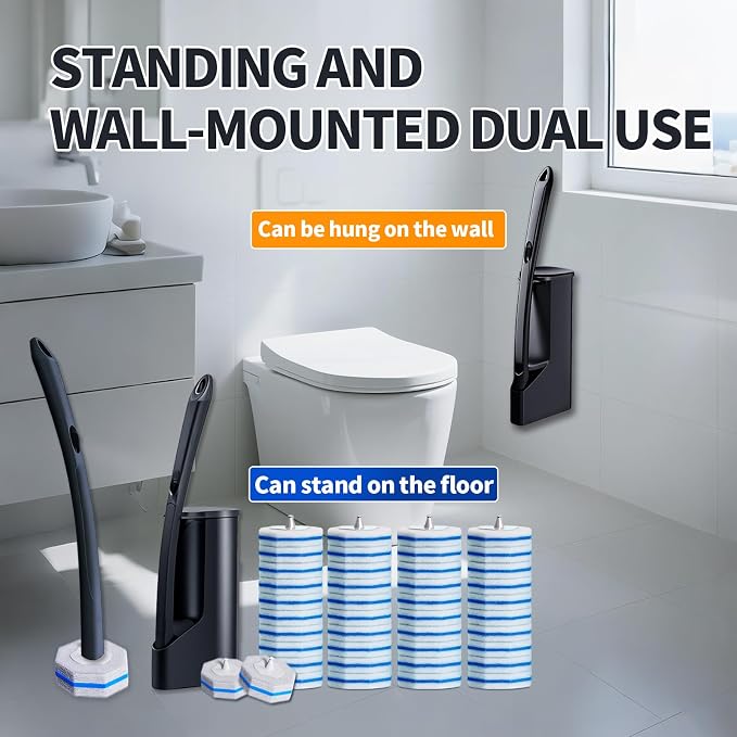Disposable Toilet Brush - Toilet Bowl Cleaner, Toilet Cleaning Supplies, Toilet Brush with Holder, Toilet Bowl Cleaner Wands，40 Refills for Toilet Cleaning and Hygienic Bathroom Maintenance