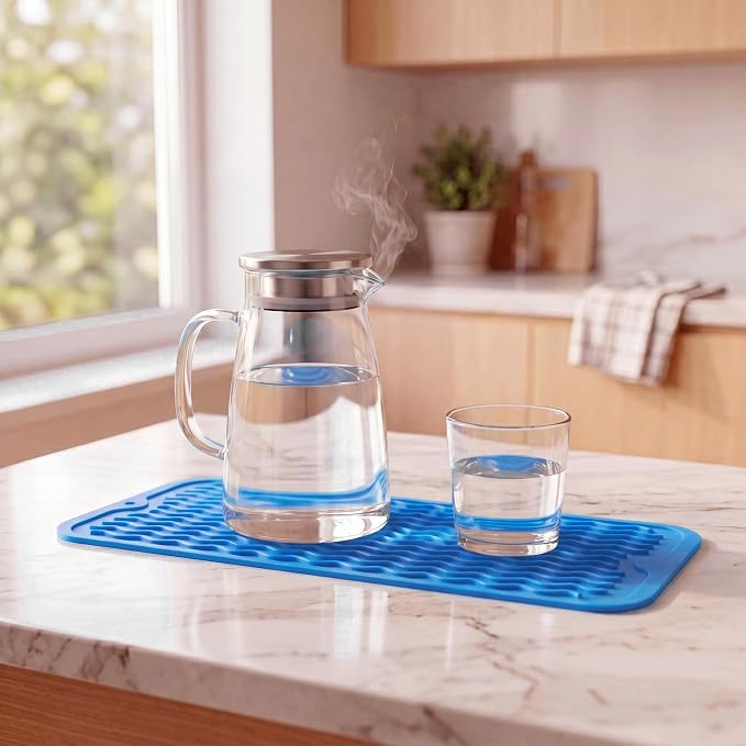 MicoYang Silicone Dish Drying Mat for Multiple Usage,Easy clean,Eco-friendly,Heat-resistant Silicone Mat for Kitchen Counter,Sink,Bar,Bottle,or Cup Lichen Blue M 17 inches x 6 inches