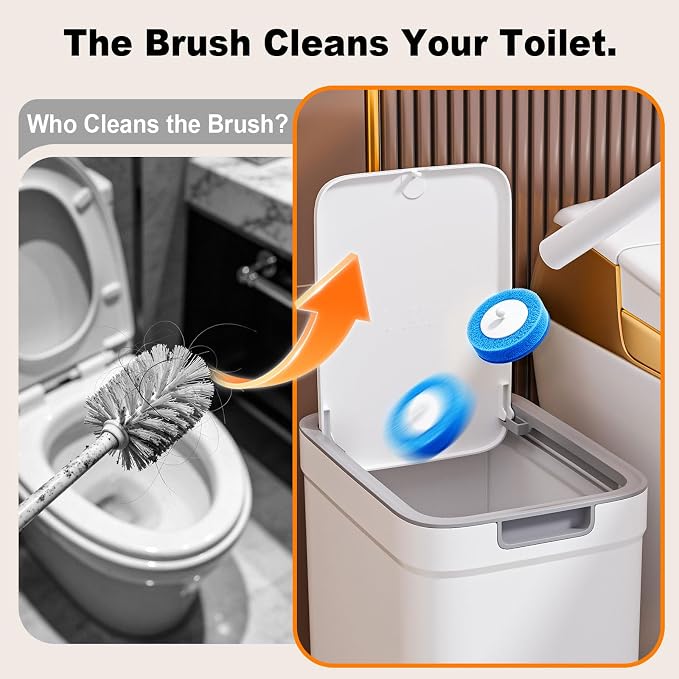 Disposable Toilet Brush with 35 Refill Pads, Auto-Open, Water-Activated Cleaning Heads, Wall-Mounted Toilet Kit for Bathroom & Tub