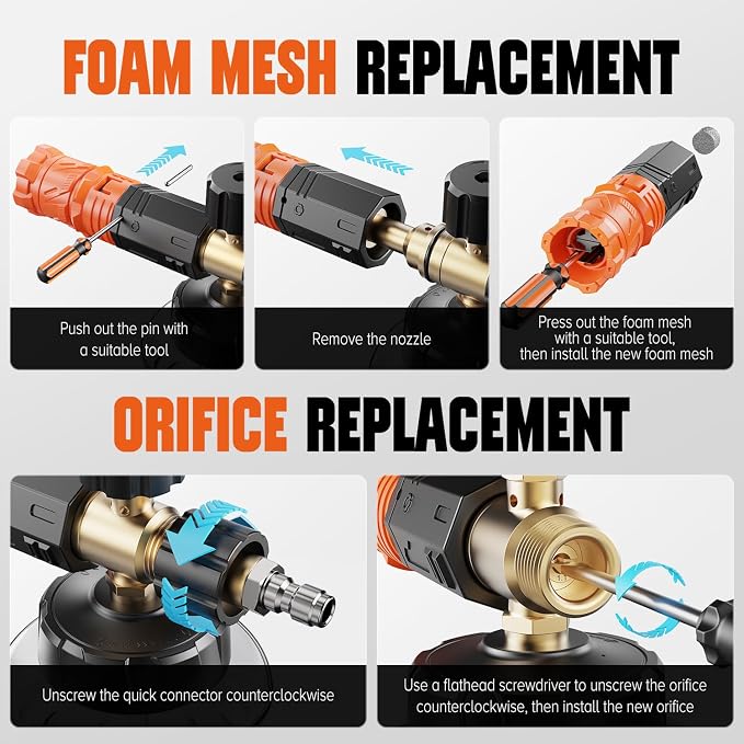Foam Cannon for Pressure Washer, 1L Snow Foam Lance | 1/4 in quick connect, Includes extra orifice nozzle, foam makers, adjustable spray for cars