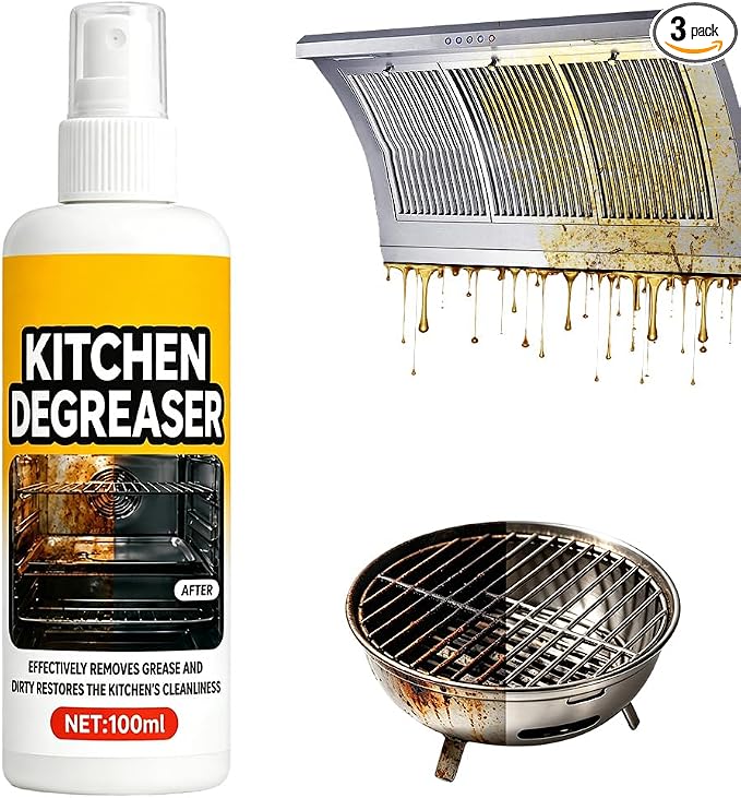 BBQ Grill Cleaner Spray, Heavy Duty Kitchen Degreaser Spray for Grill, Oven, Stove, Multi-Surface Grease Removal Spray for Home & Outdoor Cooking (3)