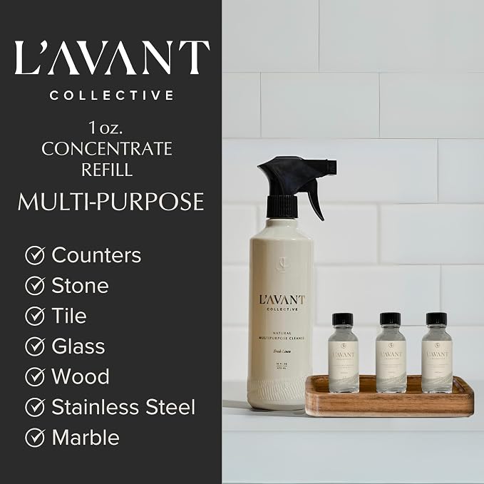 L'AVANT Collective Luxury Multipurpose Surface Cleaner Concentrate | All Purpose Cleaning Spray Refill, Plant-Based & Non-Toxic | Makes 48 Fl Oz, EPA Safer Choice | 3 Fl Oz | Fresh Linen