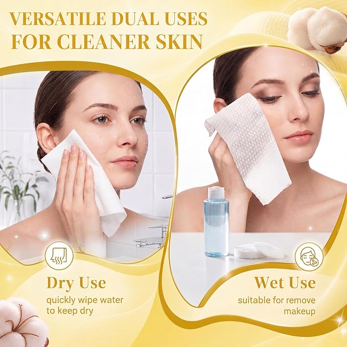 Riakrum 2400 Count Disposable Face Towel Bulk Ultra Soft Facial Tissues Thick Washcloths Makeup Remover Dry Wipes Towelettes Cleansing Cloths for Travel Spa, Salon Home Skincare