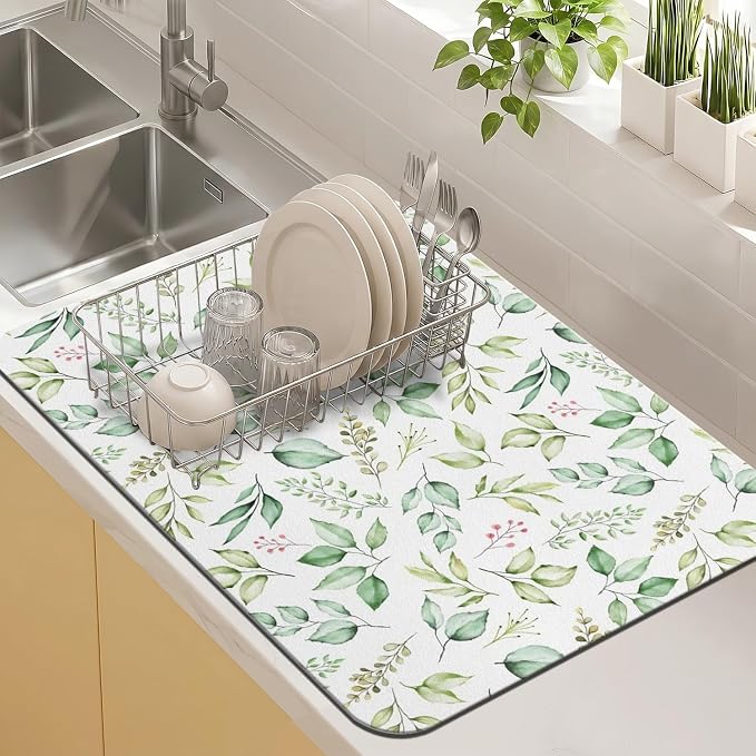 Kitchen Countertop Dish Drying Mat,Super Absorbent Coffee Bar Mat for Maker Espresso Machine, Anti-Slip Accessories for Kitchen Countertops 24x18 Inch