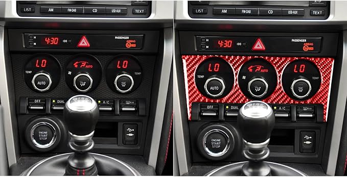 Car Real Red Carbon Fiber Accessories Central Air Conditioner A/C Control Button Panel Trim Stickers Compatible with Subaru BRZ 2016 2017 2018 2019 2020 Interior Decals