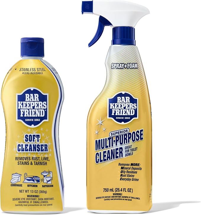 Bar Keepers Friend Soft Cleanser 13 oz + Spray & Foam Multipurpose MORE Spray Cleaner 25.4 oz, Multi Purpose Cleaner Bundle, Removes Grease, Rust Stains, Soap Scum & More in Home & Outdoors