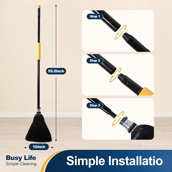 Yocada Broom Commercial Indoor Outdoor Broom 55.5 inch Tall Black | for Courtyard Garage Lobby Mall Market Floor Home Office Leaves Stone Dust Rubbish