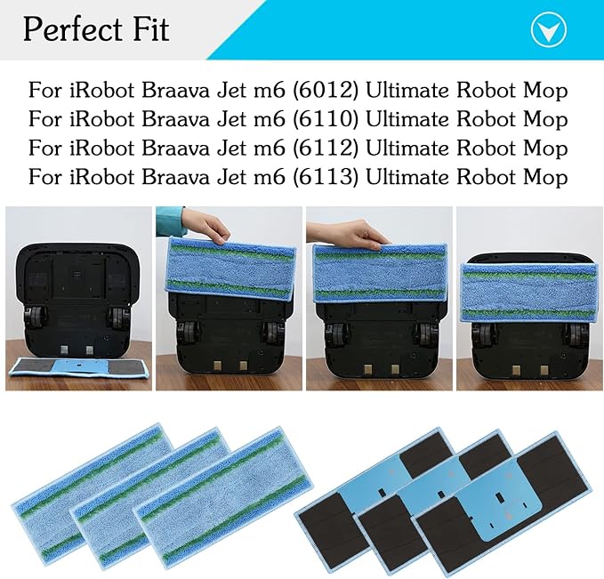 8 Pack Upgraded M6 Wet Mopping Pads for iRobot Braava Jet M6 Mops | for iRobot Washable Reusable Mop Pads M6 Series 6110 6012 6112 6113 Ultimate Robot Mop Replacement Parts Accessories