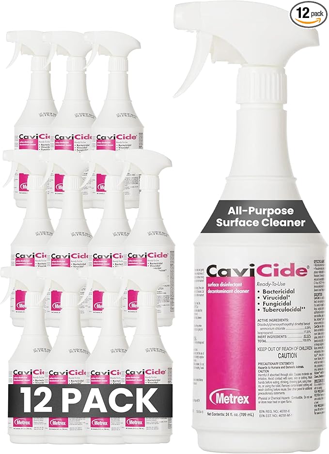 Metrex CaviCide Germicidal Surface Disinfectant Spray – EPA-Registered Quaternary Ammonium Cleaner – Kills Flu Virus, Bacteria & Fungi – Hospital-Grade for Medical & Dental – 24 fl oz, 12-Pack (Case)