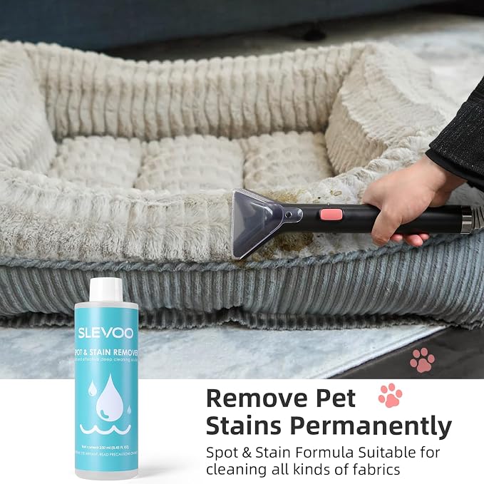Slevoo 450W Portable Carpet Cleaner Machine with 1 Bottle Cleaning Solutions, Strong Suction Upholstery and Furniture Cleaner for Cleaning Stairs, Car Interiors, for Pet Footprint, Dust, Oil