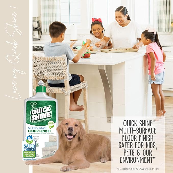 Quick Shine Multi-Surface Floor Finish 27 oz-2 Pk, Deep Rich Shine | Polish Restores, Protects & Refreshes Floors, Streak & Haze Free, Non-slip, pH Neutral, No PFAS, EPA Safer Choice