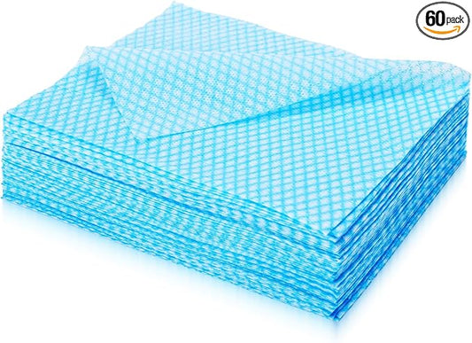 60 Pack 13.8×15.7 in Disposable Dish Cloths for Kitchen, Bathroom & Daily Cleaning – Durable & Short-Term Reusable Cleaning Cloths (Blue)