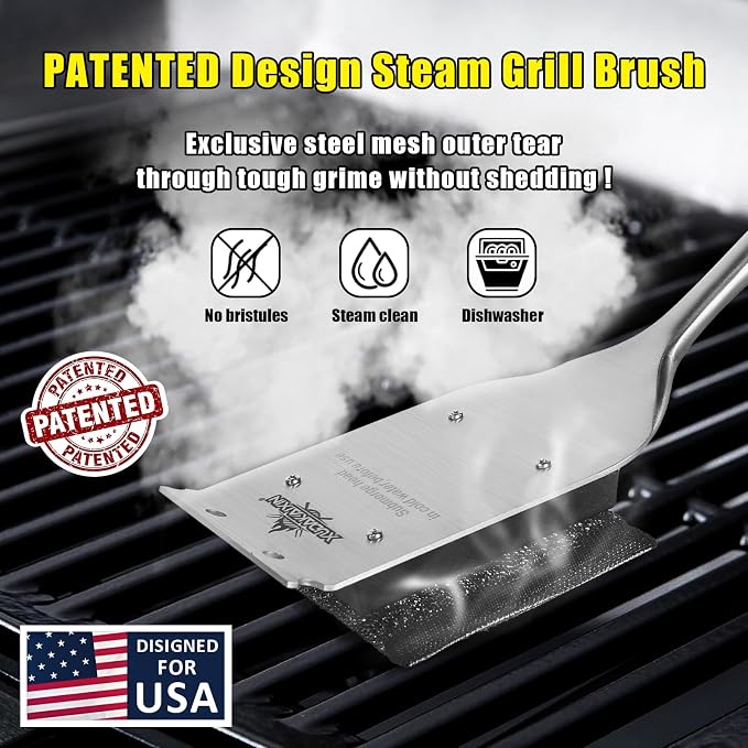XUDAKAIXIN Grill Brush Bristle Free,with 5 BBQ Replacement Head,Perfect for Cast Iron, Stainless Steel Grates, [Ultra Safe & Efficient] Grill Cleaner for Outdoor Grill,Gifts for Men/Dad