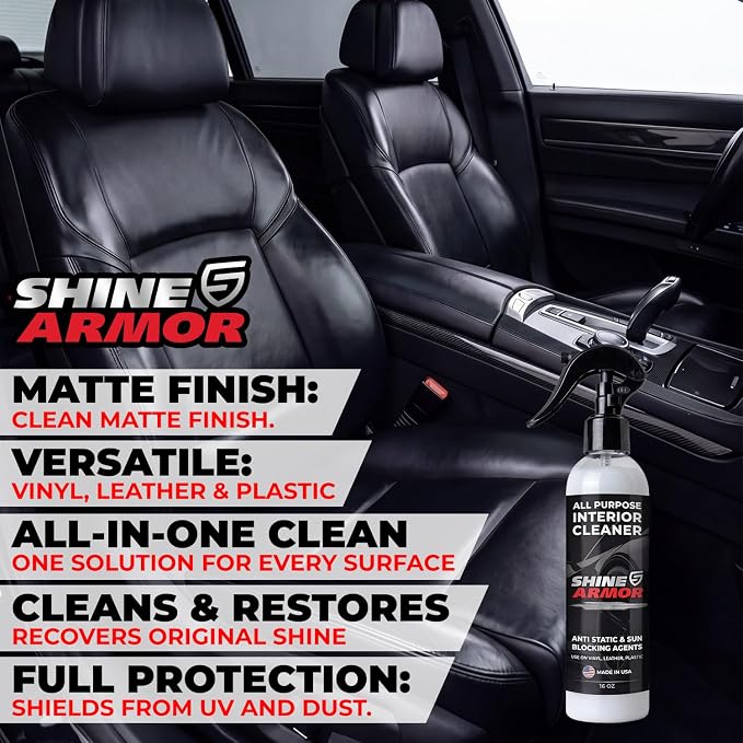 SHINE ARMOR Car Interior Cleaner & Protectant - Interior Detailer Spray with UV Defense, Streak-Free Car Cleaning Spray for Dashboard, Leather, Vinyl, Plastic & Rubber - Trucks, SUVs & RVs - 16 fl oz