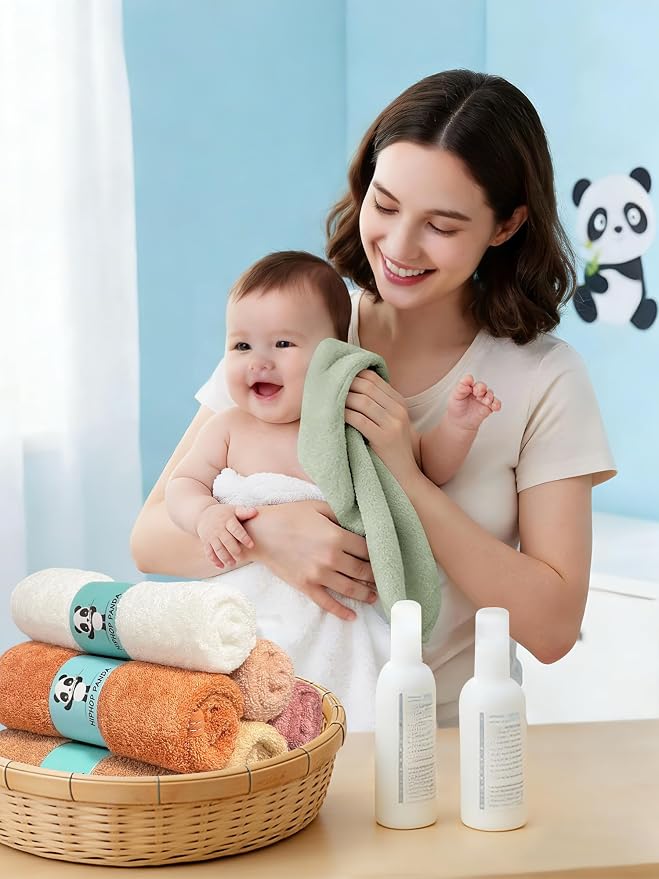 HIPHOP PANDA Baby Washcloths, Rayon Made from Bamboo - 2 Layer Ultra Soft Absorbent Newborn Bath Face Towel - Reusable Baby Wipes for Delicate Skin - Blush and Mocha, 6 Pack