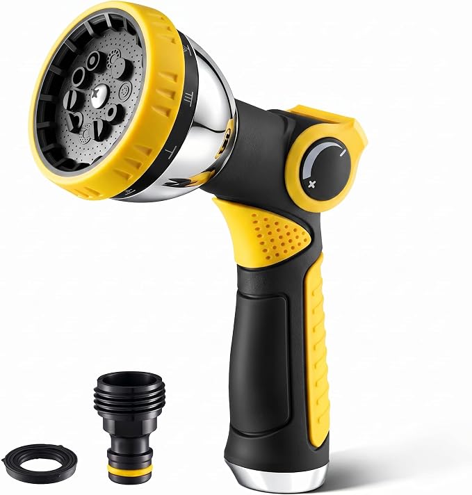 Garden Hose Nozzle High Pressure Leak Proof Spray Water Hose Nozzle Sprayer | Thumb Control 10 Spray Patterns On Off Valve Non-Slip Grip Hose Sprayer Nozzle for Plants & Lawns Watering,Car&Pet Washing