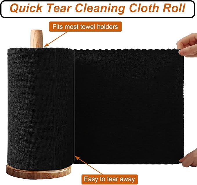 80 Pack Microfiber Cleaning Cloth Roll,Lint Free Rags & Tear Away Reusable Towels Washable Scratch,Ultra Absorbent Dish Rags(12" x 12") for Car Kitchen Home Garage-Black