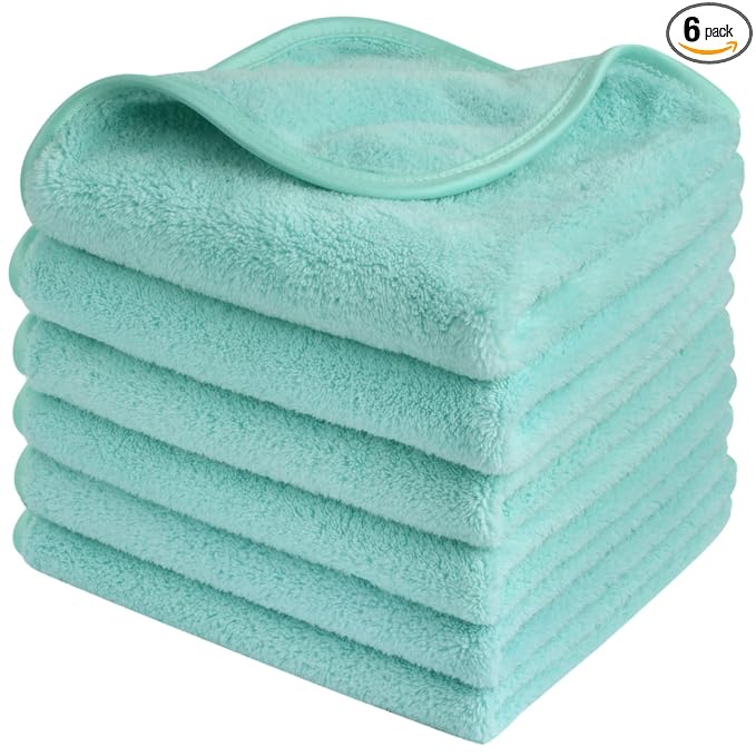 SINLAND Absorbent Coral Velvet Washcloth Ultra Soft Microfiber Face Towels 12 x 12 inch Multi-Purpose Face Cloths for Household and Sport