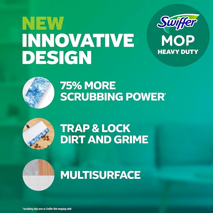 Swiffer Heavy Duty Mop Wet Multi-Surface Cloth Refills for Floor Mopping and Cleaning, Outdoor Window Fresh Scent, 20 count