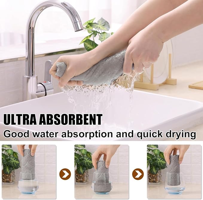 Homaxy 18 Pack Kitchen Dish Cloths (10 x 10 Inches, Grey), Super Soft and Absorbent Coral Velvet Dish Towels, Nonstick Oil Fast Drying Microfiber Cleaning Cloth, No Lint Household Dishcloths