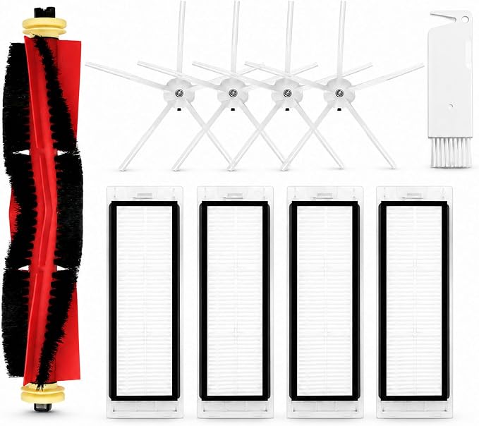 Replacement Parts Compatible for Roborock S5 Max, S4, E5, S4 Max, S5, E4 | S6, S6 MaxV, 1 Roller Brush 4 Side Spin Brushes 4 HEPA Filters 1 Cleaning Tool Robot Vacuum Attachment Kit [ NOT for Q5 ]