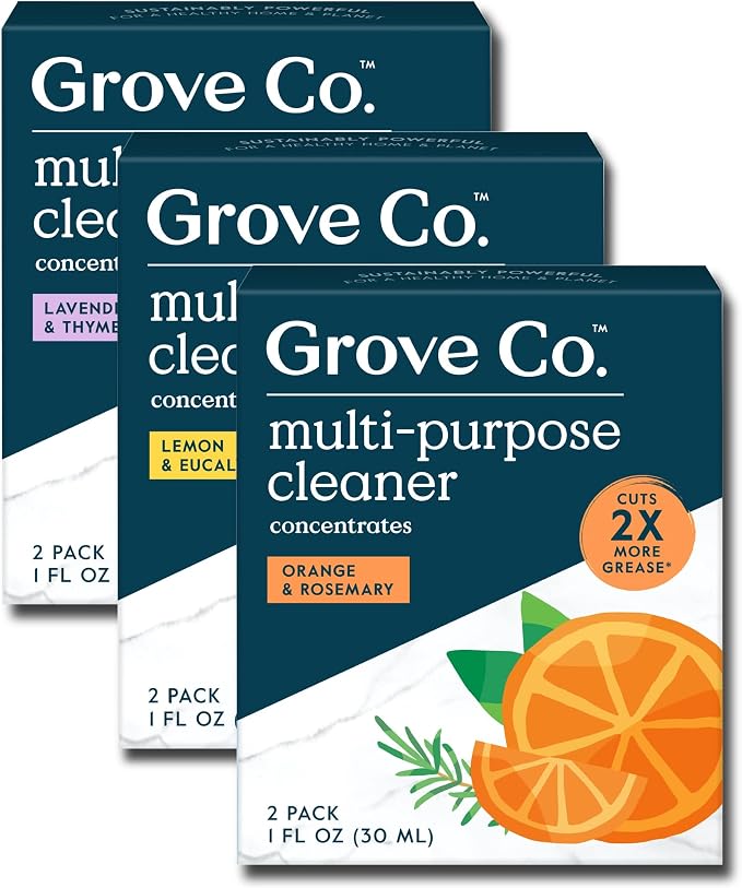 Grove Co. Multi-Purpose Cleaner Refills, 6 x 1fl oz, Variety Pack | 6 refills; Plant-based; No plastic waste; Ammonia & chlorine free; No Harsh Chemicals