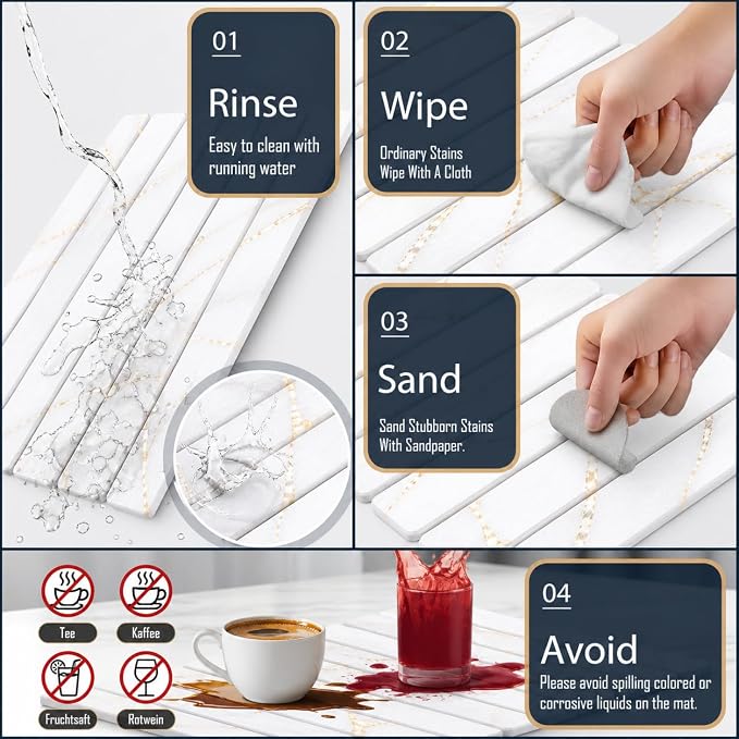 Dish Drying Mat, Large Stone Dish Drying Mat for Kitchen Counter 24" x 16", Foldable Diatomite Drying Stone Counter Mat with Non-Slip Base, Foldable Quick Dry Dish Drying Mats【White】