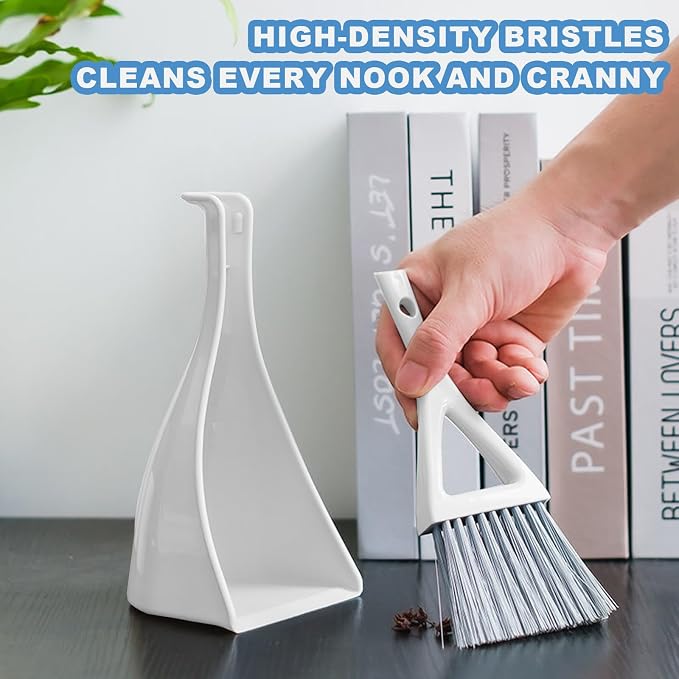 Dust Pan Broom Brush Dustpan -Mini Broom and Dustpan Combo Set, Handheld Sweeper Cleaning for Tables, Keyboards, Guinea Pig Cage, and Cat Litter, etc. (White)