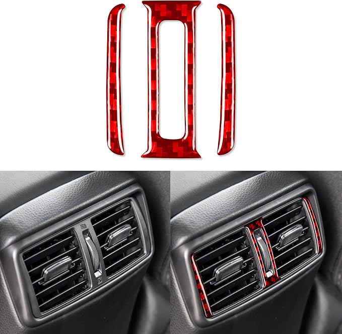 Red Real Carbon Fiber Trim for Nissan Rogue Accessories | for 2014-2020 / Rogue Sport 2017-2022 Rear Air Conditioner Central Outlet Vent Sticker Interior Thick Overlay Decal