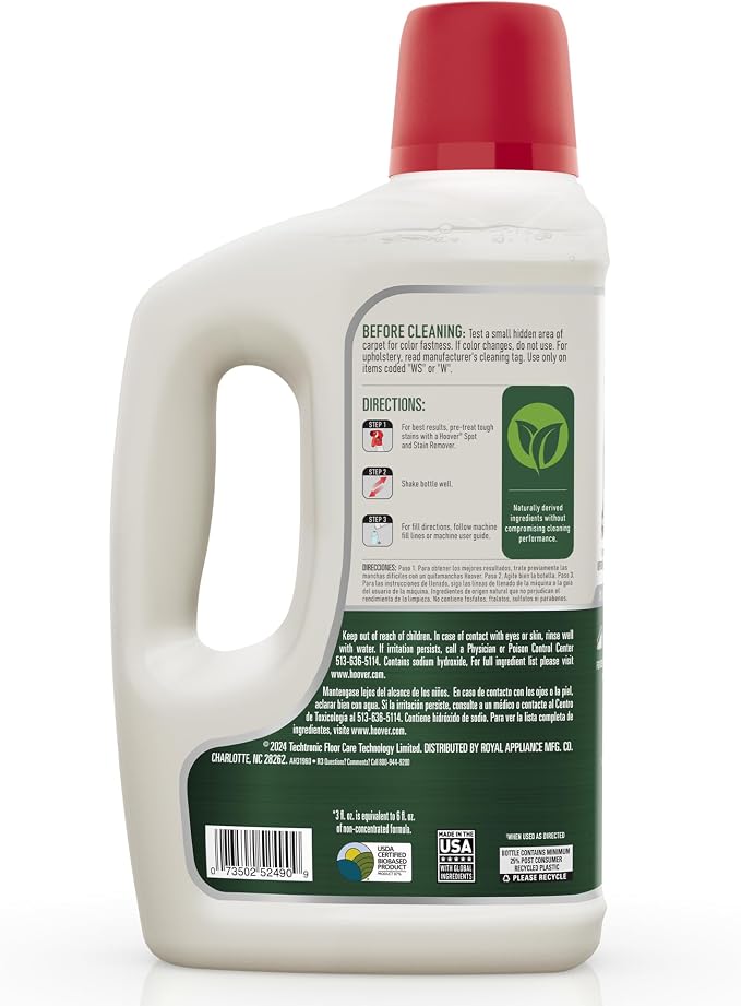 Hoover Pure Essentials Carpet Cleaner Solution, 50 oz., Fresh Rain Scent, Natural Plant Based Formula, Deep Cleaning Carpet Shampoo Solution, Pair with Hoover Carpet Cleaner Machine | Natural Plant Based Formula, Deep Cleaning Carpet Shampoo Solution, ...