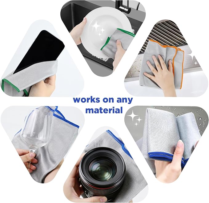 Puomue 12 Pack Microfiber Glass Cleaning Cloth, 320GSM Thick Lint Free Glass Towels, Reusable Window Cleaning Cloth for Windshields, Lenses, Glasses, Mirrors & Windows, Polishing Silver, 13.8" x 10.8"