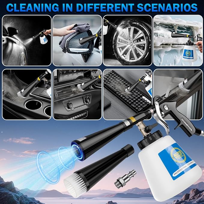 Car Cleaning Gun,High-Pressure Air Blow Gun,Air Cleaning Gun,Air Blow Gun with 2 Set Nozzles &1L Liquid Bottle,Works with Air Compressor,Pro Auto Detailing Tool for Deep Cleaning Interiors & Exteriors