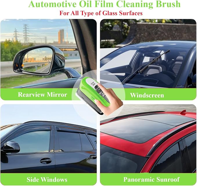 2026 Upgrade Clear Vision Windshield Cleaner with Car Window Cleaner,Automotive Oil Film Cleaning Brush for Car Windows,Clear Vision Glass Cleaner Tool for All Glass Surfaces,Reusable & Streak-Free