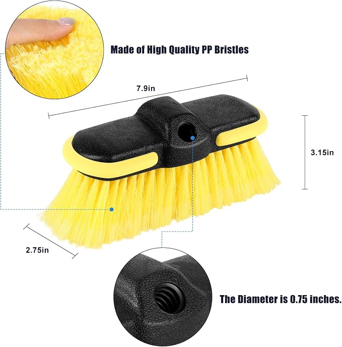 Car Wash Brush Head, 8'' Scrub Brush Attachment for Long Handle Extension Pole,Outdoor Broom and Scrubbing Brush for Cleaning Window, Wall, House Floor, Deck, Patio, Car (8in-4 Pack)