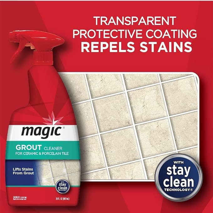 MAGIC Grout Cleaner for Tile Floors Bundle - Cleaning Solution for Ceramic & Porecelain Tile, Fast Acting Foam Formula Lifts Stains & Prevent Resoiling, Protective Barrier to Repel Dirt, 30 Fl Oz
