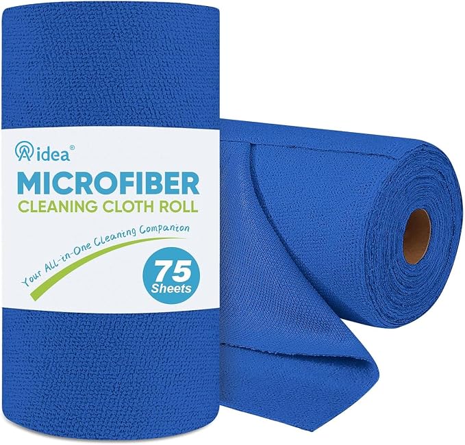 AIDEA Microfiber Cleaning Cloth Roll-75PK,Paper Towels 11.5×11.5",Dark Blue | Reusable Tear Away Cloth, Microfiber Towels Shop Rags, Lint Free Cleaning Rags for House, Kitchen, Window, Cleaning Supplies