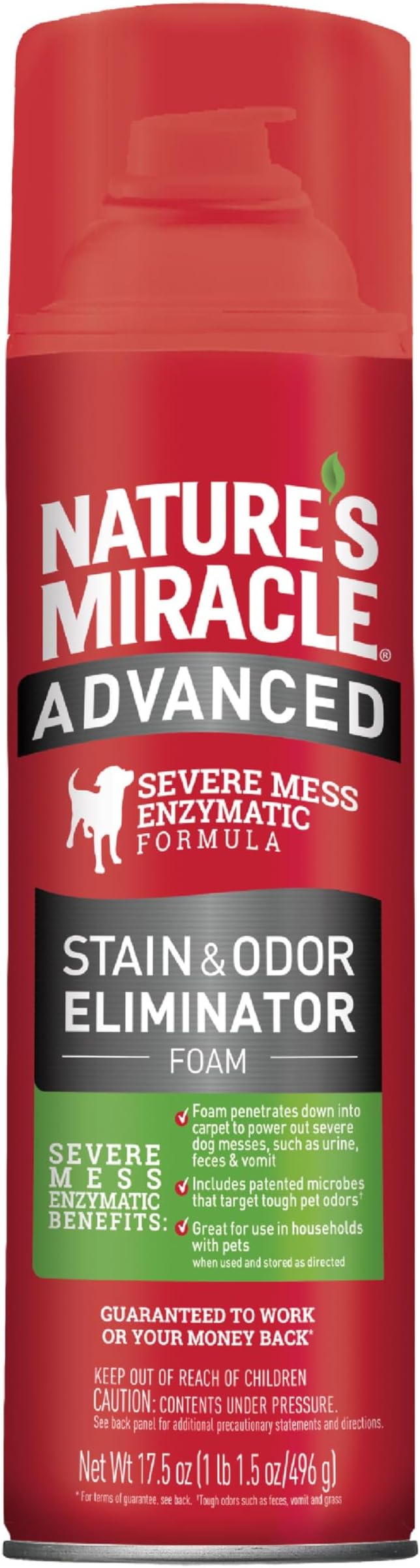 Nature’s Miracle Advanced Dog Stain & Odor Eliminator Foam, 17.5 oz (6 Pk) | Enzymatic Cleaner Eliminates the Toughest Dog Messes, Foam Penetrates Into the Carpet, Safe For Pets and Home*, Fresh Scent