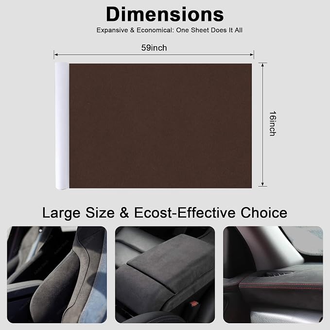 Premium Coffee Suede Fabric Wrap - 16x59 inch Suede Wrap for Car Interior - Self-Adhesive Microfiber and Synthetic Leather, Stretchable Interior Film for Car and Home Decor
