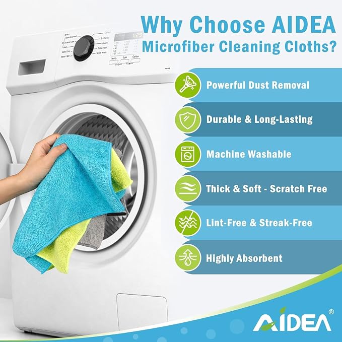 AIDEA Microfiber Cleaning Cloth-200PK, Microfiber Towels for Cars 12"x12" | Absorbent Cleaning Rags, Reusable Microfiber Towels Lint-Free, Dish Rags Streak-Free for Home /Kitchen Bulk Rags (Multicolor)
